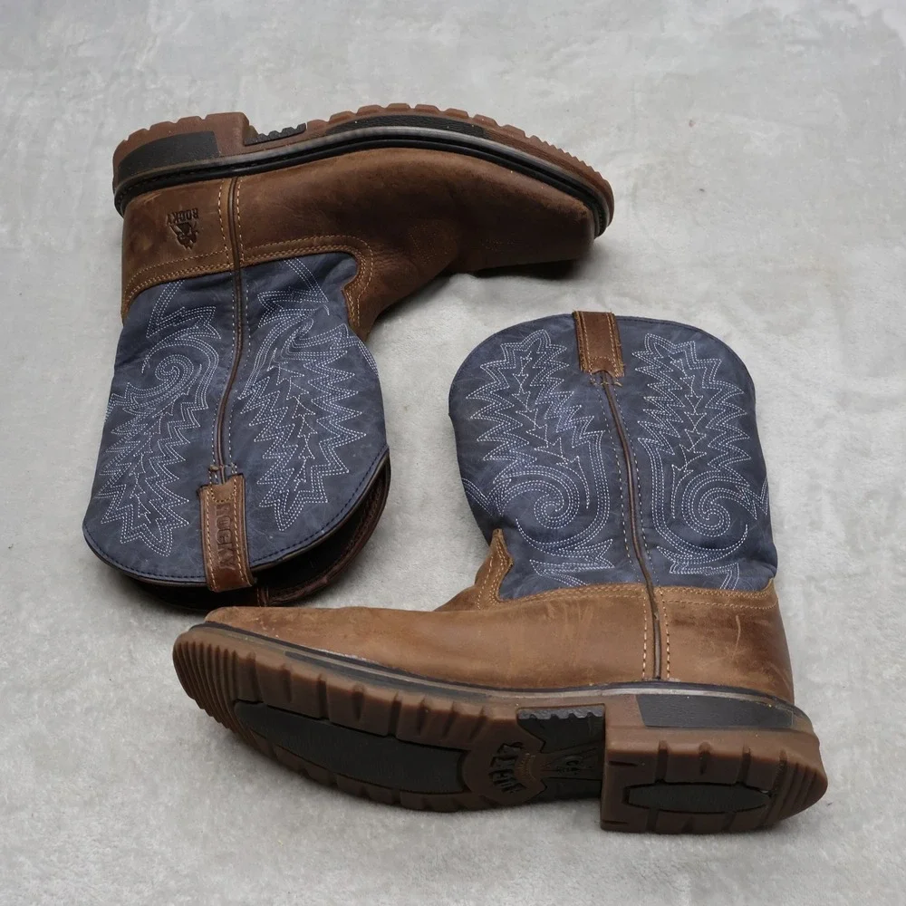 Rocky Youth 6M Western Boots Brown Denim Country Ranch Square Toe RKW0255Y